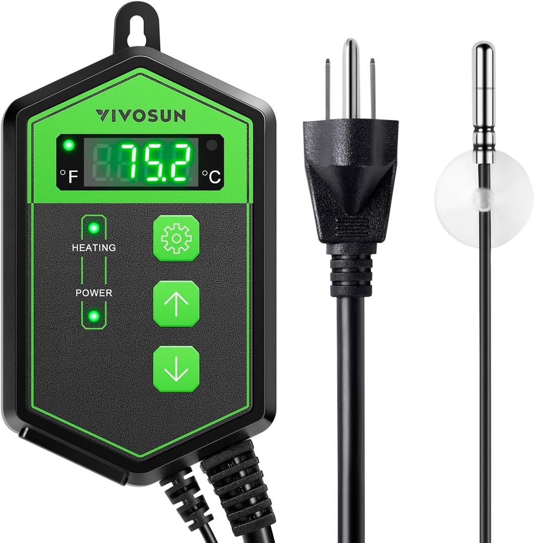 VIVOSUN Digital Heat Mat Thermostat Controller, 40108 F 1000W for Reptiles, Seedlings, Germination, Incubation and Fermentation