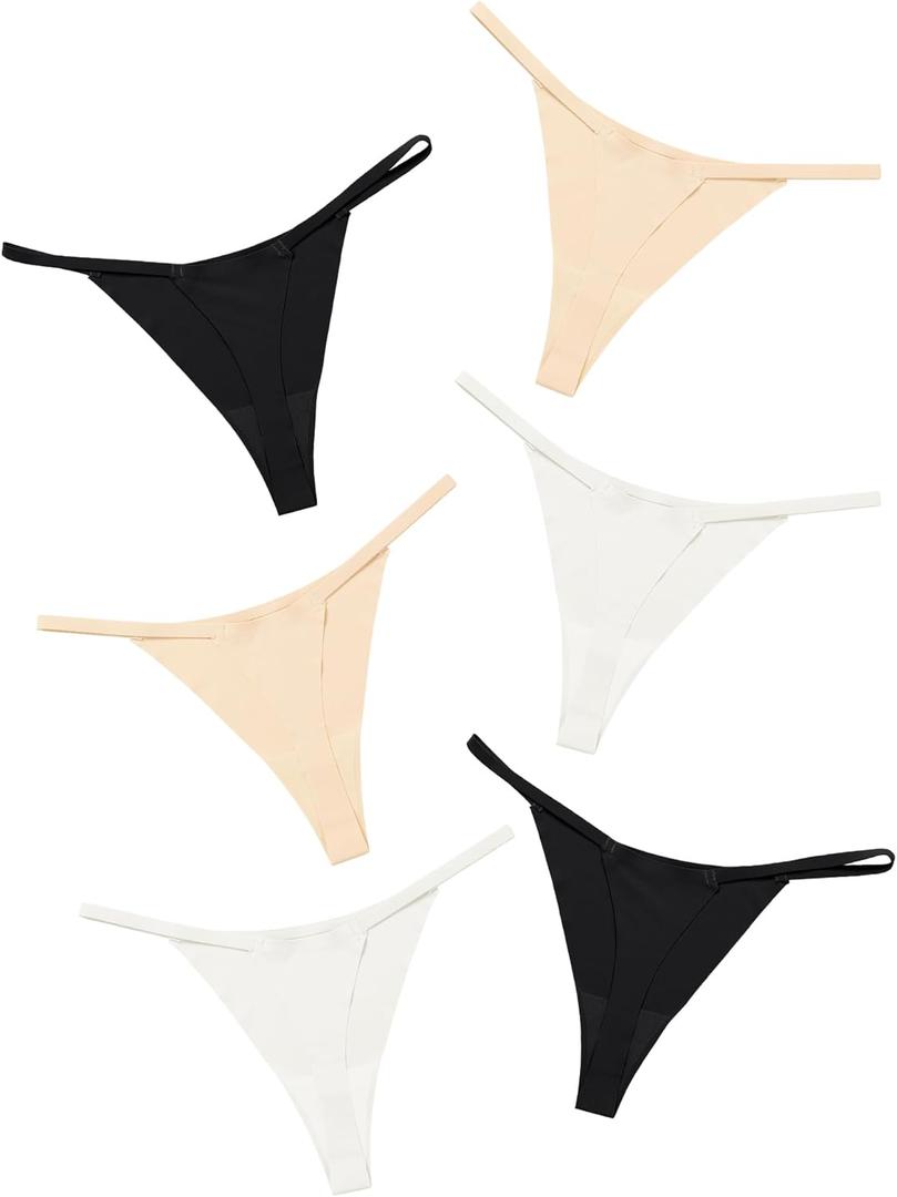 DEANGELMON Seamless G-string Thongs for Women - No Show Thong Underwear Low Rise Stretch Panties Workout Pack (Small, Milk Coffee - 6 Pack)