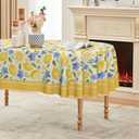 Horaldaily Summer Tablecloth 60×84 Inch Oval, Lemons Jasmine Leaves Blue Yellow Washable Seasonal Table Cover for Party Picnic Dinner Decor