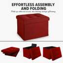 LINMAGCO Small Storage Ottoman Stool Foot Rest Stool Under Desk Stool Short Folding Ottoman Linen Cloth 17X13X13IN(Red)