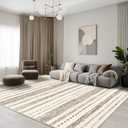 9x12 Large Area Rug: Soft Ultra Thin Machine Washable Farmhouse Area Rugs for Living Room Non-Slip Neutral Modern Geometric Indoor Floor Carpet for Bedroom Under Dinning Table Brown (9' x 12')