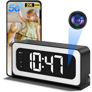 2K Clock Camera,5G&2.4G WiFi Nanny Cam Wireless Indoor Camera,Cameras for Home Security,AI Human Detection and Alarm,2 Way Talk,Color Night Vision,Local SD Recording/Replay,Compatible with Alexa (5G 3MP 1Pack, Black)