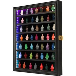 VERANI Minifigure Display Case with LED - Miniature Action Figure Display Box - Lockable Wall Mount Figures Memorabilia Display Cabinet for with Uv Protected Anti Fade with Light for Small Objects