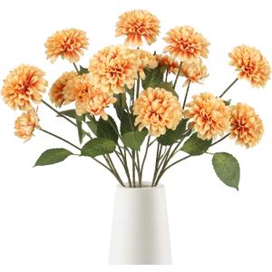 6PCS Dahlia Artificial Flowers with 3 Heads 29in Long Stem Faux Dahlia Silk Flowers Fake Dahlia Bouquets for Wedding Home Baby Shower Table Centerpieces Decor Floral Arrangements (Orange)
