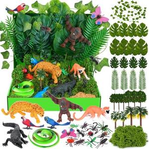 Draupnir Rainforest Animals Figures 47 Pcs Rainforest Diorama Kit Realistic Diorama Box Habitat Project Box Set Animals Model Scenery Kit DIY Crafts