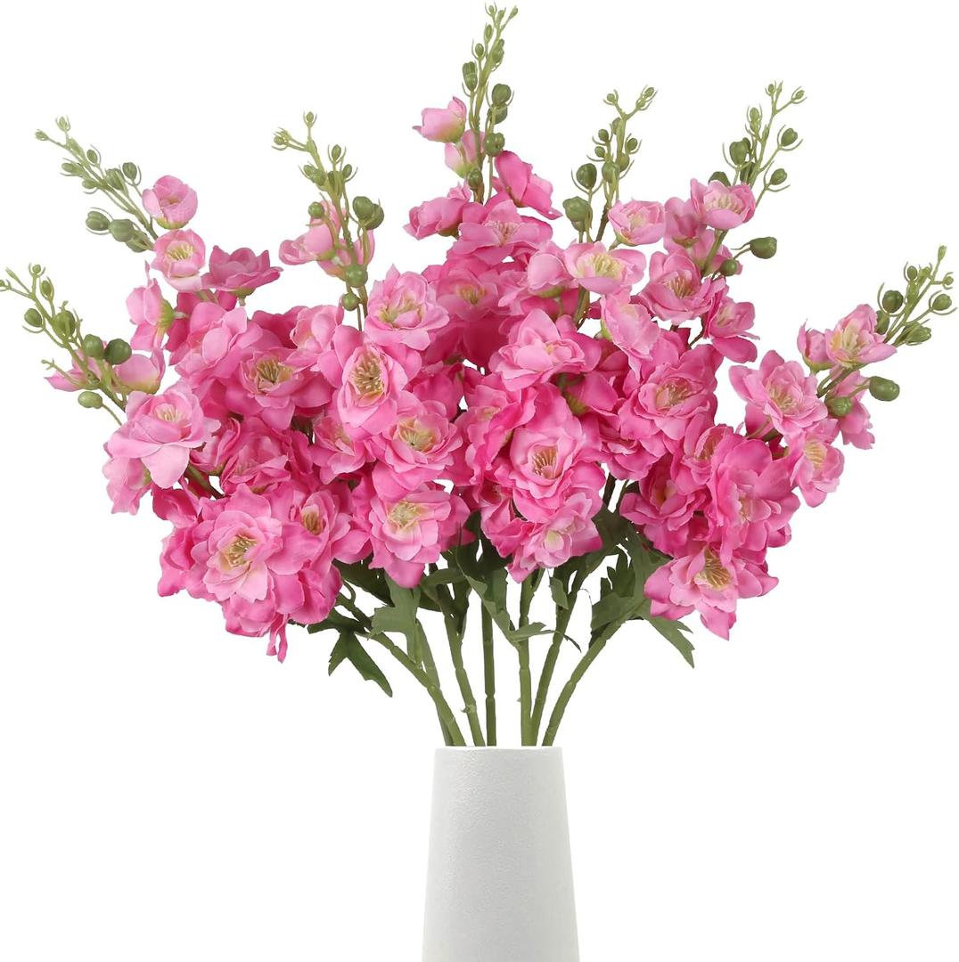6pcs Silk Delphinium Artificial Flowers Hot Pink Fake Larkspur Artificial Flowers 29.52" Long Stem Fake Flowers Bulk for Tall Vase Wedding Floral Arrangements Home Table Decor(Hot Pink)