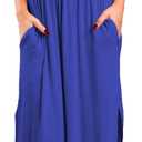 VERABENDI Women's Off Shoulder Summer Casual Long Ruffle Beach Maxi Dress with Pockets (Royal Blue)