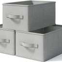 3 Pack Fabric Storage Bins for Shelves | 14.75x10.25x8.25 in Storage Baskets | Fabric Closet Organizers with Handles Home Organization | Linen Clothes Storage Bins | Light Gray