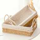 GIB Small Wicker Storage Baskets for Organizing, Decorative Woven Baskets with Handles & Liners, Boho Paper Rope Rectangular Serving Baskets Trays for Shelves, Table, Gifts, Set of 2 (Beige-Rectangular)