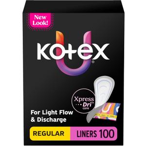 Kotex Absorbent Wrapped Liners, Light Absorbency, Regular Coverage, 100 Count