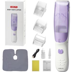 Vacuum Baby Hair Clippers,Silent Clippers for Kids,Cordless Baby Hair Trimmer,Waterproof Baby Hair Cutting Kit for Fine/Curly Hair,Infant Toddler Hair Clippers Auto Suck Snipped Hair (Purple)