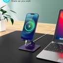 Cell Phone & Tablet Stand for Desk, Aluminum Adjustable Holder for iPhone, iPad & Smartphones || Foldable Mount with 360 Swivel, Stable Base & Portable Design for 49.7in Devices, Purple