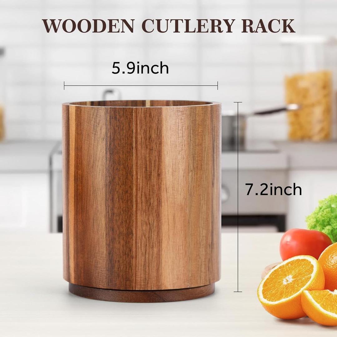 Wcatea Wooden Utensil Holder,360°Countertop Rotating Extra Large Cooking Utensil Holder 7.6" Kitchen Holder,Kitchen Utensil Organizer for Countertop Farmhouse Decor