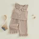 Thorn Tree Girls Summer Outfits Ruffle Sleeve Button Up Dress Tops Plaid Linen Pants Spring Toddler Girl Clothes