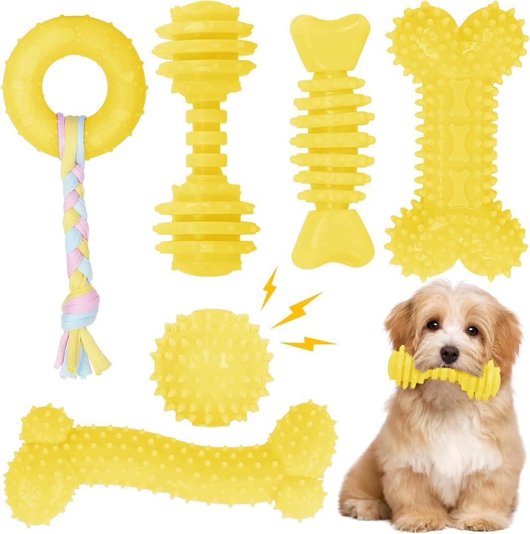 Puppy Toys, 6 Pack Dog Chew Toys for Puppy, Cute Yellow Small Dog Toys, Teething Toys for Puppies, Soft Durable Interactive Chew Toy for Small Dogs