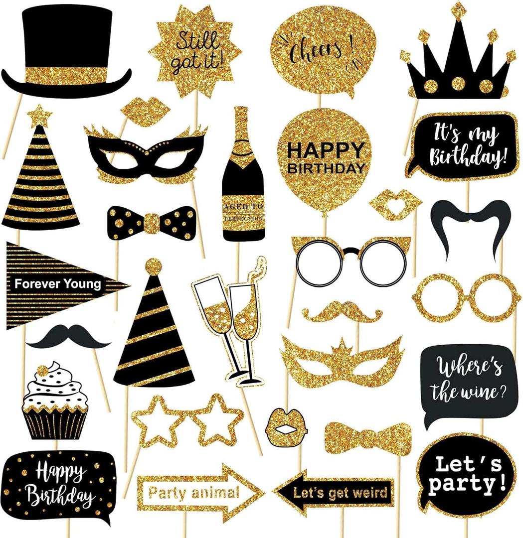 25Pcs Birthday Party Decorations Photo Booth Props Universe Space Themed Happy Birthday Decorations Photo Props for Indoor Outdoor Party Supplies