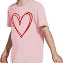 LAZYCHILD Kids Valentine Shirt Girls Valentines Day Shirts Heart Graphic Long Sleeve Striped Tee Tops 5-14 Years