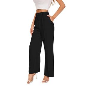 FUNYYZO Women's Wide Leg Pants High Elastic Waisted in The Back Business Work Trousers Long Straight Suit Pants (L)