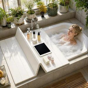 Foldable Bathtub Cover, 31.5 x 62.2 in, Thick PVC Insulated Bath Lid