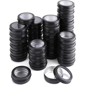 Foraineam 30 Pack 4 Ounce Round Tins Screw Lids Tin Cans with Clear Window Matte Black Metal Spice Containers Aluminum Travel Storage Jars for Kitchen, Office, Gifts, Candies