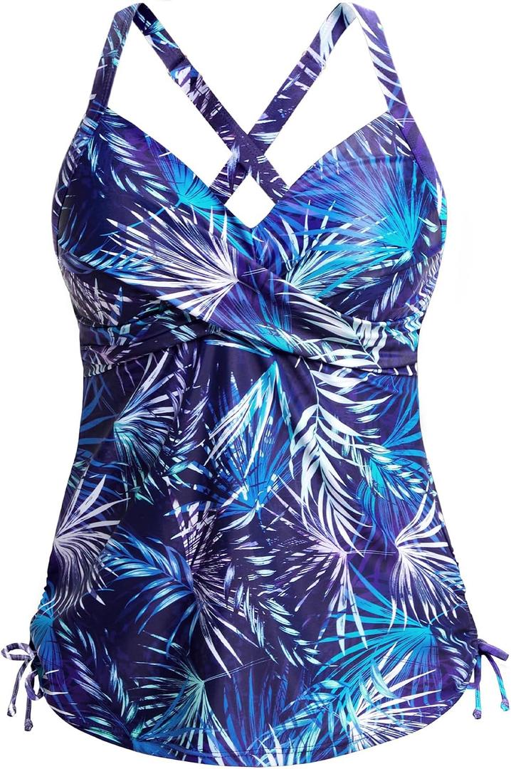 Tankini Swim Tops for Women - V Neck Bathing Suit Top No Bottom Swimsuit Tops 2025 (S)