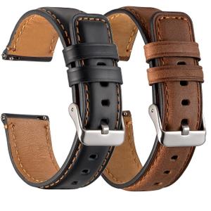 Galaxy Watch 5 Bands 2 Packs, Compatible with Samsung Galaxy Watch 5 Pro 45mm/ 5 40mm/ 5 44mm Band, 20mm Genuine Leather Quick Release Women Men's Watch Band (BK+BN)