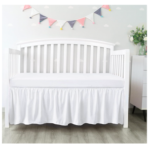Crib Bed Skirt 28” x 52” with 14” Drop Pleated Dust Ruffle for Baby Boys Girls Elastic Adjustable Fit Toddler Bedskirt Easy On/Off Soft Nursery Standard Crib Bedding Skirts Solid White Crib Skirt
