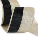 Black Velvet Wired Ribbon 4 Inch x 10 Yards, Champagne Glitter Two Tone Wide Christmas Ribbon for Tree, Wreaths, Bows, Gift Wrapping, New Year Wedding Decor