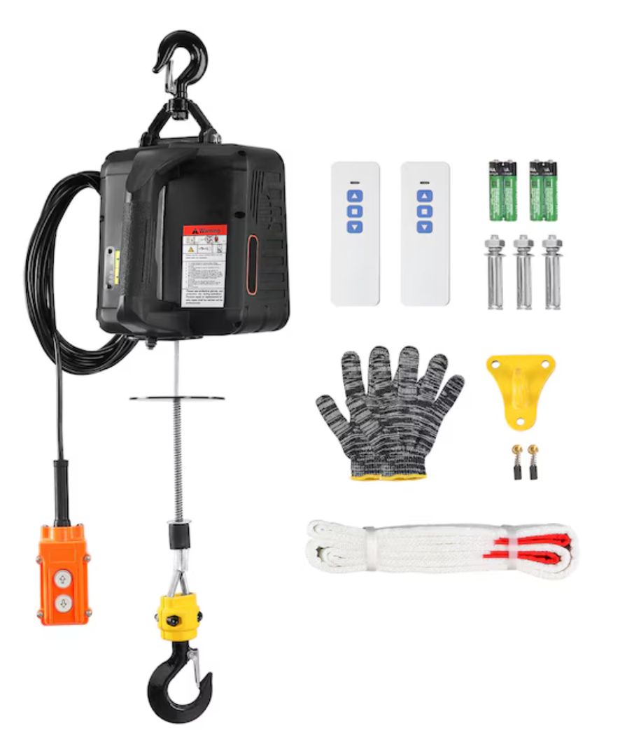 VEVOR 3-in-1 Electric Hoist Winch, 1100lbs 1500W Portable Power Winch Crane, 110V/120V 22.9 ft Lifting Height, 13 ft/min with Manual, Wired and Wireless Remote Control, Overload Protection