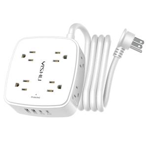 Surge Protector Power Strip - YISHU 8 Widely Outlets with 2 USB-C(PD 30W) and 2 USB-A Ports, 3 Side Outlet Extender with 6Ft Flat Plug Extension Cord, Wall Mount, Desk USB Charging Station, ETL,White