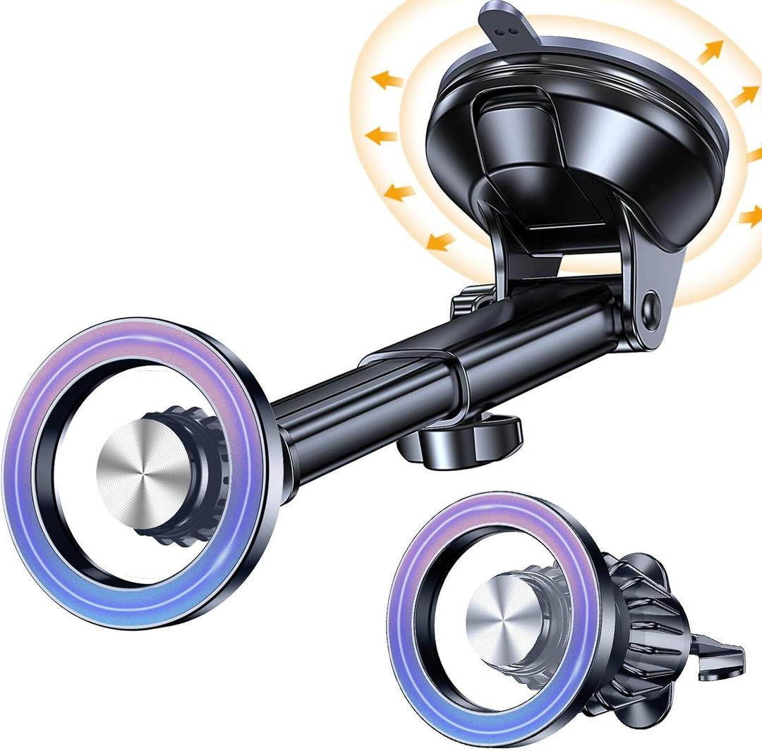 Coolpow for MagSafe Car MountWindshield+Vent+DashMagnetic Phone Holder for Car Phone Holder Mount Cell Phone Holders for Your Car Accessories Suction Cup Truck Stand Vehicles Dash Kits for iPhone 17 (Multi-color)