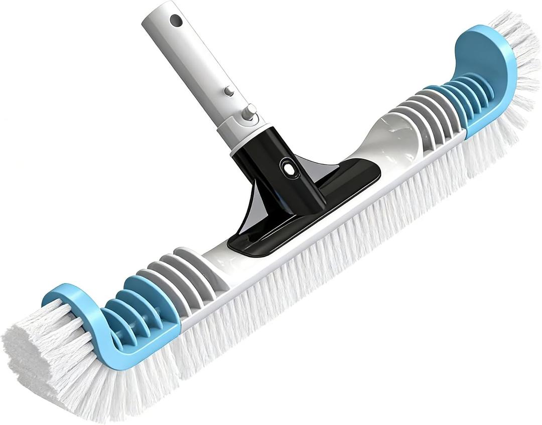 YASHINE 20" Pool Brush Head, Heavy Duty Pool Cleaning Brush for Inground & Above Ground Pool Walls, Tiles & Floors, Curved Ends Pool Scrub Brush, Durable Handle & Premium Strong Bristle (Blue White)