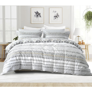 CozyDH Duvet Cover Set Queen Size - 100% Cotton 400TC Boho Aztec, Soft and Breathable Queen Duvet Cover for All Season, Bohemian Geometric 3pcs Bedding Set (Queen, 90"x90", No Comforter