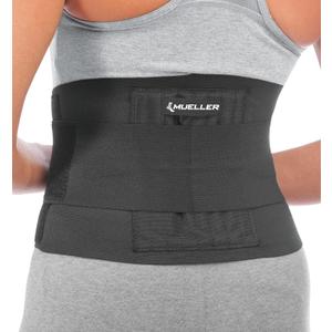 MUELLER Sports Medicine Adjustable Back Brace, Ideal for Upper and Lower Back Pain, Relief & Support for Men and Women, Strains, Sciatica, Scoliosis, Black (One Size)