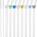 8 Pcs Fashionable Glass Straws with Bow Charms, Shatterproof Cute Fun Clear Bent Straws, Includes 2 Cleaning Brushes, Perfect for Cocktails, Coffee, Wine, Juices and Bar Drinks (Bow)