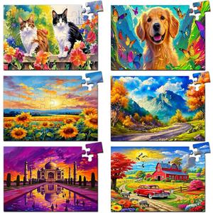 6 Pack 36-Piece Large Jigsaw Puzzles Easy Dementia Alzheimer Products Dementia Activities Memory Training Game for Alzheimer's Patients in Nursing Home Gift (Style 2)