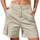 IVIR Bermuda Shorts for Women Cargo Shorts Knee Length 6 Pockets Elastic Waist Long Shorts for Summer Casual S