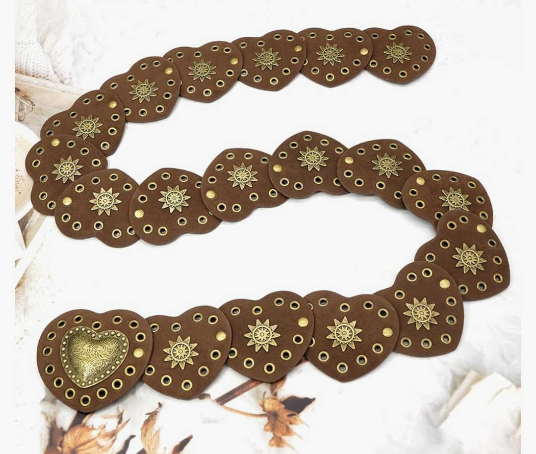 Wide Disc Belt for Women Vintage Hollow Boho Leather Belt Western Chunky Waist Belt Cowboy Metal Buckle Concho Belts