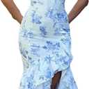 Women's Sexy Strapless Backless High Split Long Maxi Dress Ruched Off Shoulder Sleeveless Bodycon Party Cocktail Dresses