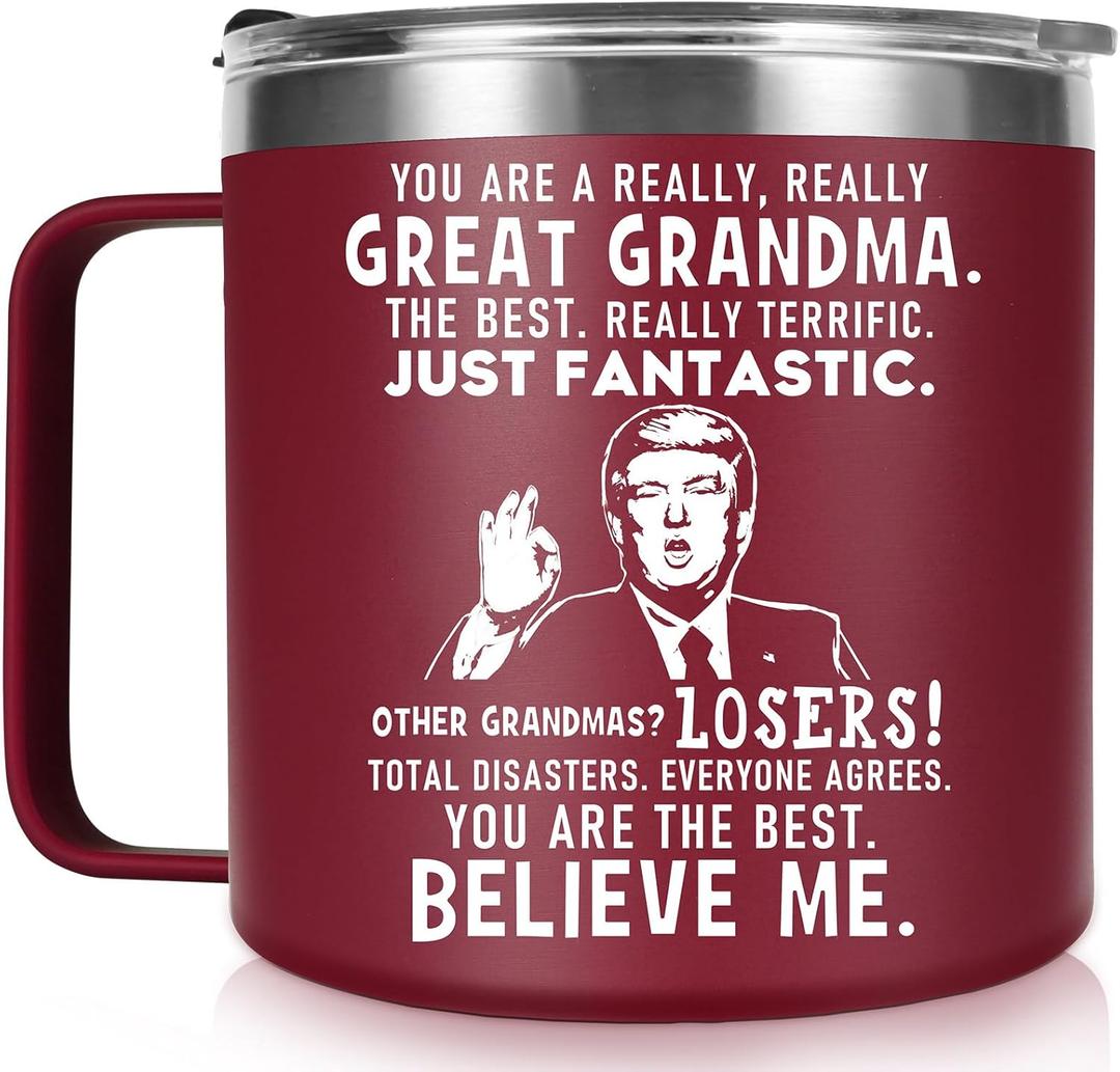 2 x Grandma Mothers Day Gift for Grandma from Grandson Granddaughter Grandkids - Best Great Grandmas Mug Gifts, Funny Birthday Presents for Grandmother, 14 OZ Stainless Steel Insulated Coffee Mug Cup