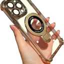 Piegricdiat Magnetic case for iPhone 13 pro Max with Full Camera Lens Protection(Compatible with MagSafe),Military Shockproof Slim Electroplate Bumper Clear Cover Built-in Invisible Ring Stand, Gold