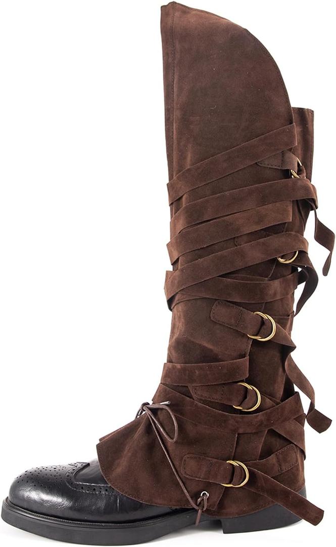 Medieval Pirate Boot Covers Men Women: Faux Leather Renaissance Boots Cover Steampunk Viking Costume Accessory for Halloween (One Size Women/Medium Men, Brown)