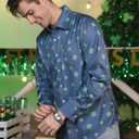 Arvilhill Mens St Patrick's Button Shamrock Clover Printed Long Sleeve Shirt (S-3XL) (Blue, XXXL)