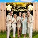 Retirement Backdrops for Photoshoot Black Gold Happy Retirement Party Decorations 78 x 70 Inch Retire Banner Photography Background for Women Men Retired Party Supplies