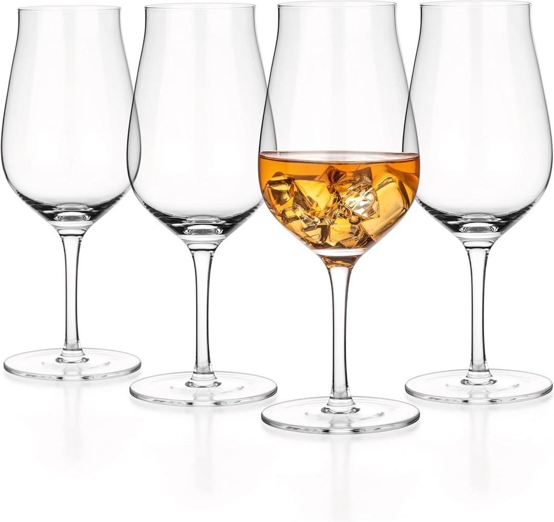 LUXBE - Bourbon, Brandy & Cognac Crystal Glasses Tulip Snifter, Set of 4 - Large Handcrafted LeadFree Glass - Great for Spirits Drinks - Whiskey Scotch - 10oz/300ml