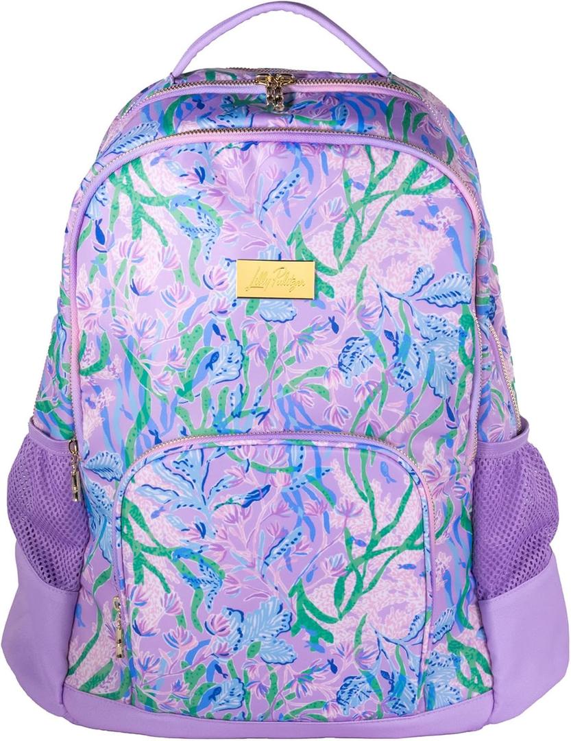 Lilly Pulitzer Large Backpack with Pockets, Adjustable Strap, and Handle, Large Bookbag for Work and Travel, Secret Escape