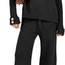 ANRABESS Women's 2 Piece Outfit Sweater Lounge Sets Long Sleeve Knit Pullover Wide Leg Pant Tracksuit Loungewear 2025 Fashion Black Medium