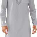 Runcati Mens Kaftan Thobe Button Down Casual Henley Shirts Long Sleeve Robe Cotton Linen Muslim Gown Shirt, XL