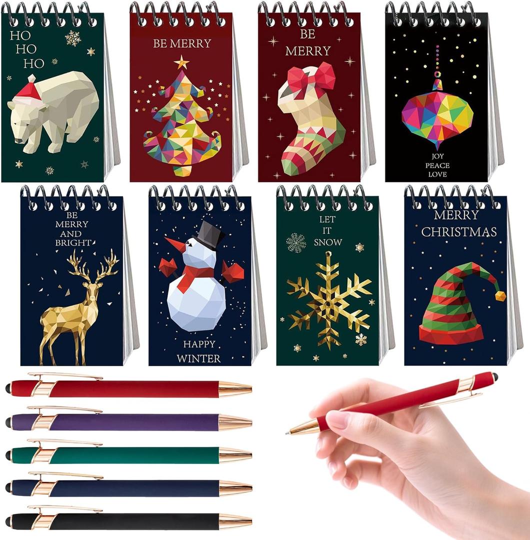 LaVenty 13pcs Christmas Mini Notepads Christmas Ballpoint Pen Holiday Stocking Stuffers Classroom Rewards Office Supplies Xmas Holiday Party Gifts Xmas Goodie Bags Filler