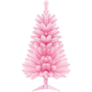 3Ft Premium Artificial Small Mini Christmas Tree for Tabletop,Home, Office, Indoor and Outdoor Decor,Holiday Decoration,Easy Assembly Metal Hinges & Foldable Base 160 Branch Tips Pink Tree